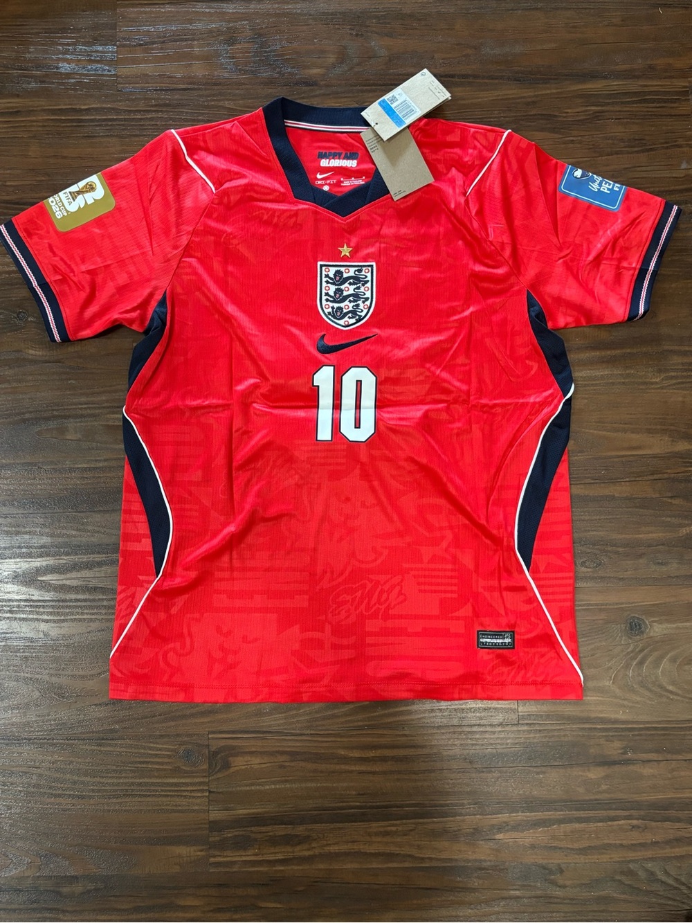 Nike Men’s Red England Football Jersey with Navy Accents - #10